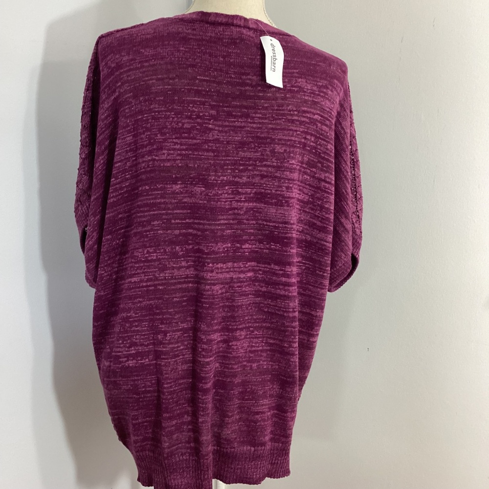 NWT DRESS BARN WOMAN 1X MELANGE PLUM CROCHET SWEATER VEST  V-NECK PULLOVER - Picture 3 of 11